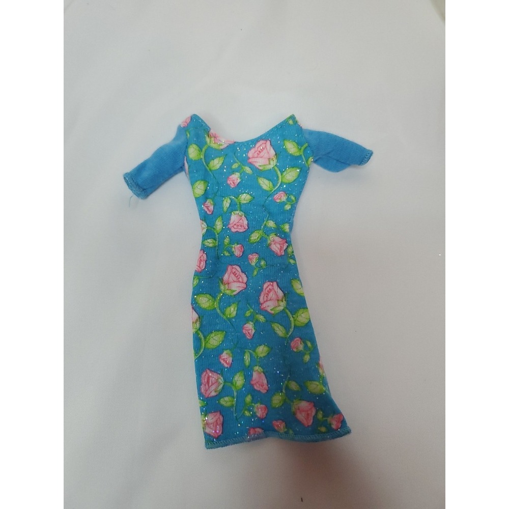 Barbie Dress Mattel Blue Floral Pink Roses